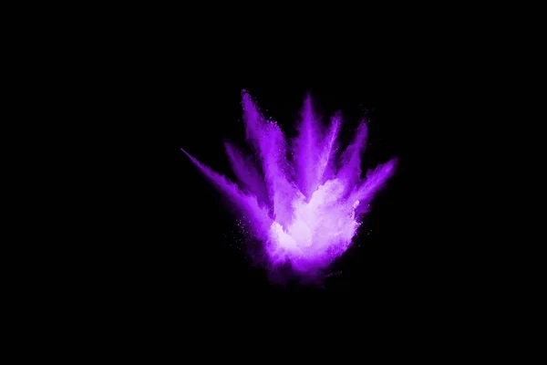 Pulverexplosion Nahaufnahme Einer Explosion Lila Staubpartikel Isoliert Auf Weiß Abstrakter — Stockfoto