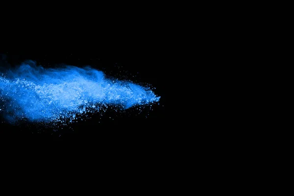 Blauwe Poeder Explosie Zwarte Achtergrond Gekleurde Wolk Kleurrijk Stof Explodeert — Stockfoto