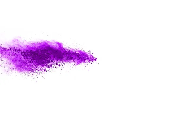 Powder Explosion Closeup Purple Dust Particle Explosion Isolated White Abstract — Stock Photo, Image