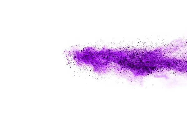 Powder Explosion Closeup Purple Dust Particle Explosion Isolated White Abstract — Stock Photo, Image