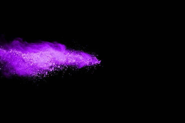 Esplosione Polvere Viola Sfondo Nero Nuvola Colorata Polvere Colorata Esplodere — Foto Stock