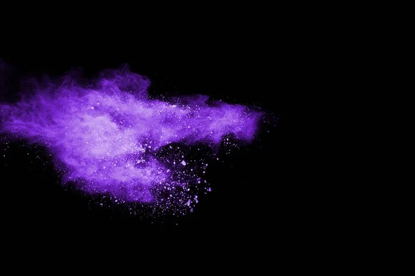 Explosion Lila Pulvers Auf Schwarzem Hintergrund Farbige Wolke Bunter Staub — Stockfoto