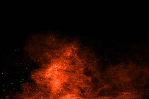 Freeze Motion Orange Powder Exploding Isolated Black Background Abstract Design — Stock Photo, Image
