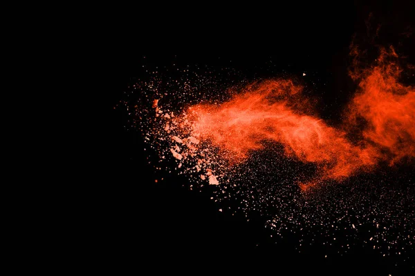 Mouvement Gel Poudre Orange Explosant Isolé Sur Fond Noir Conception — Photo