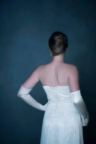 Ретро 1950 Гламурні Жінки Білій Сукні Вид Ззаду — стокове фото