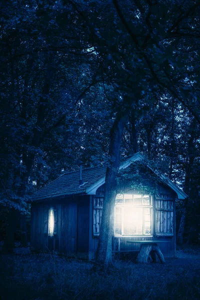 Hütte Wald Bei Nacht — Stockfoto