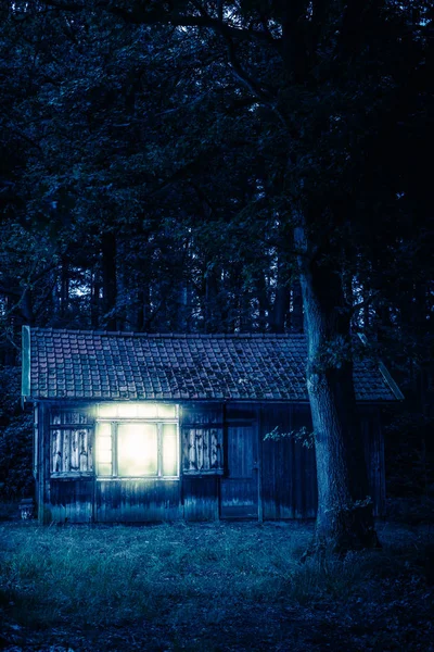 Kabin Erdőben Éjszaka — Stock Fotó