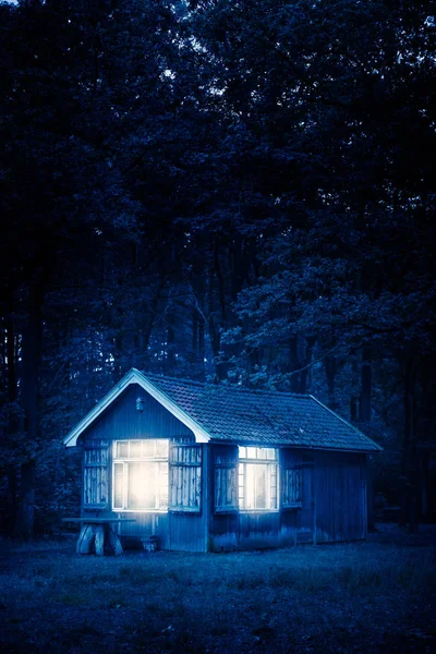 Cabin Forest Night — Stock Photo, Image