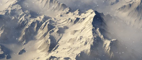 Aérea Montañas Cubiertas Nieve Las Nubes —  Fotos de Stock