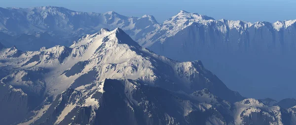 Sis Içinde Dik Karlı Dağlar — Stok fotoğraf