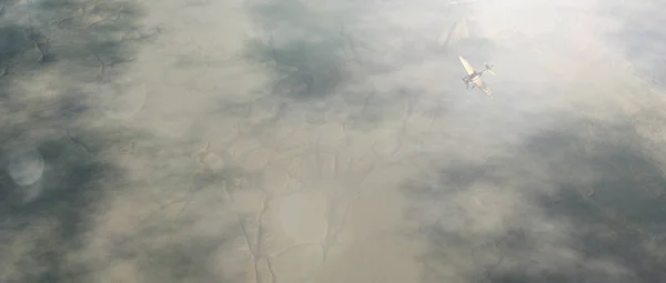 Tweede Wereldoorlog Straaljager Vliegen Bewolkt Gebarsten Rotsformaties Luchtfoto — Stockfoto