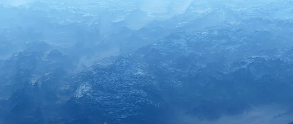 Montagnes Dénudées Rugueuses Avec Neige Dans Brume Vue Grand Angle — Photo