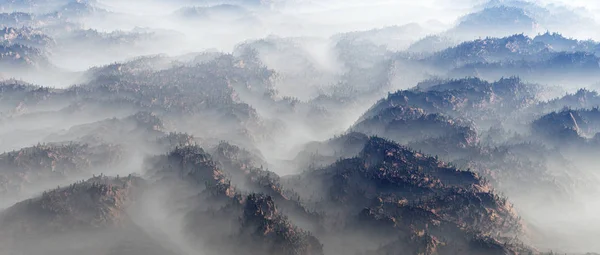 Aerial Mountain Landscape Fir Trees Mist — Stock Photo, Image