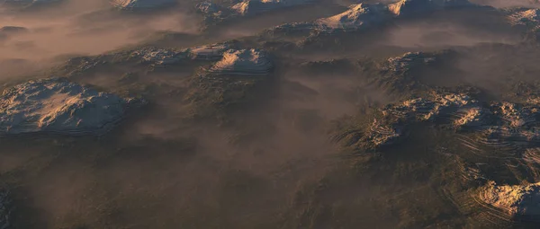 Горы Снежными Вершинами Утреннем Тумане — стоковое фото