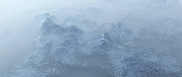 雾中粗糙陡峭雪山的空中 — 图库照片