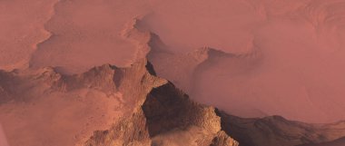 Sis içinde keskin turuncu renkli sırtlar. Havadan görünümü.