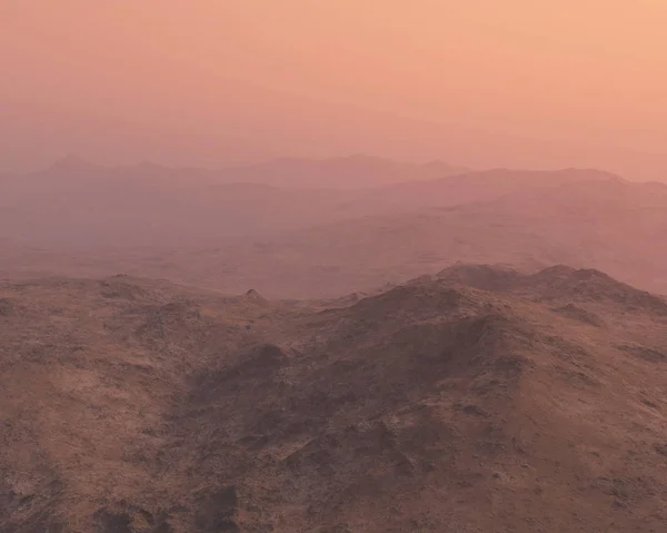 丘陵の風景の日の出の靄. — ストック写真