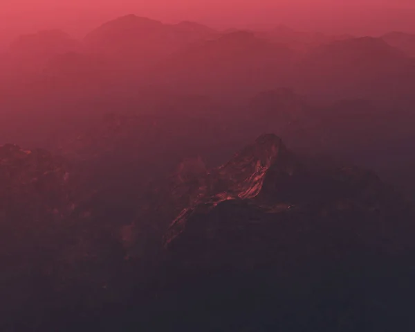 Mountain landscape at hazy sunset. — Stock Photo, Image