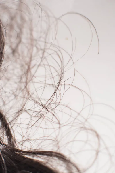 Détail des cheveux bouclés bruns couchés dans l'eau dans l'évier . — Photo