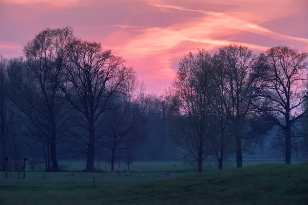 ピンクの空と田舎の夕日. — ストック写真