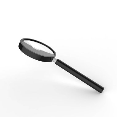 Metal Büyüteç beyaz arka plan üzerinde izole. 3D çizim