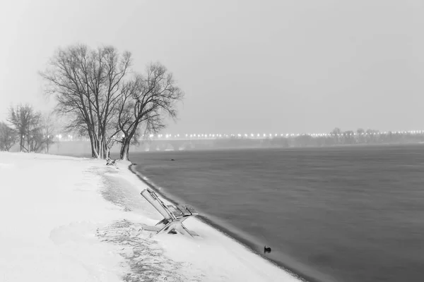 Зимний Город Киев Ночью Черное Белое — стоковое фото
