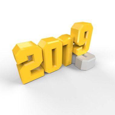 Beyaz arka plan üzerinde 2019 metin 3D çizimi
