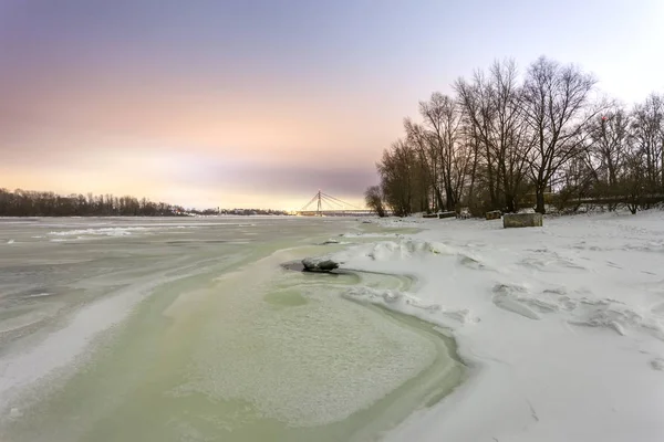 Invierno Horizonte Ciudad Kiev Por Noche Ucrania — Foto de Stock