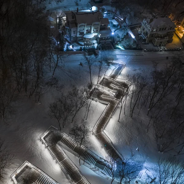 Аэрофото Летающего Дрона Ночного Киевского Городского Парка Украина — стоковое фото