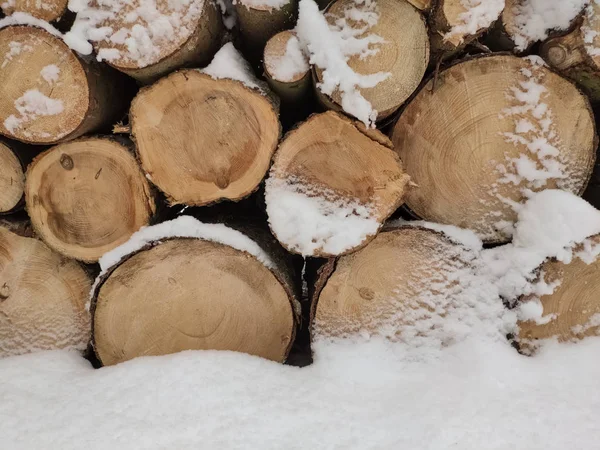 干切碎的木柴日志背景相互堆叠在一堆在冬天 — 图库照片