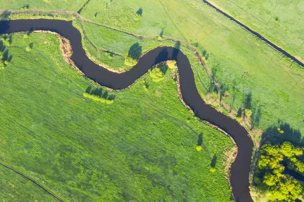 Vista Superior Drone Disparo Campo Verde Río — Foto de Stock