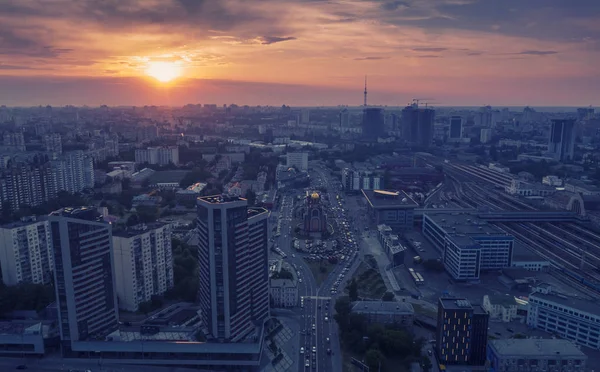 Вид Місто Київ Польоти Над Вулицями Вночі Україна — стокове фото