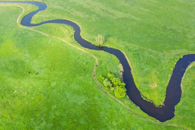 Yeşil bir alan ve nehir en iyi görüntü drone atış 