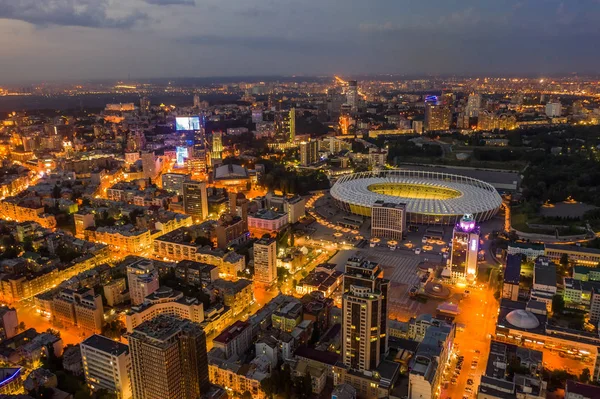 Aerial View Kiev City Flying Streets Night Ukraine — Stock Photo, Image
