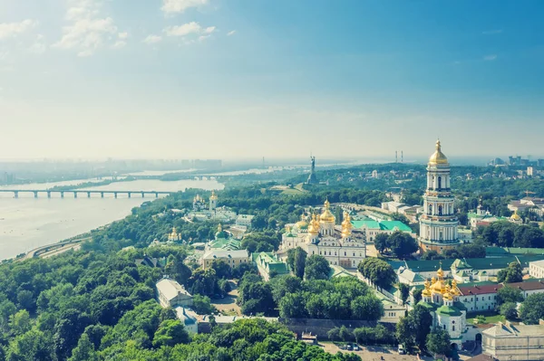 Aerial Top View Kiev Pechersk Lavra Churches Hills Ukraine — Stock Photo, Image