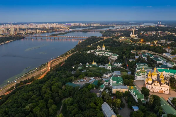 Vue Aérienne Sommet Des Églises Kiev Pechersk Lavra Sur Les — Photo