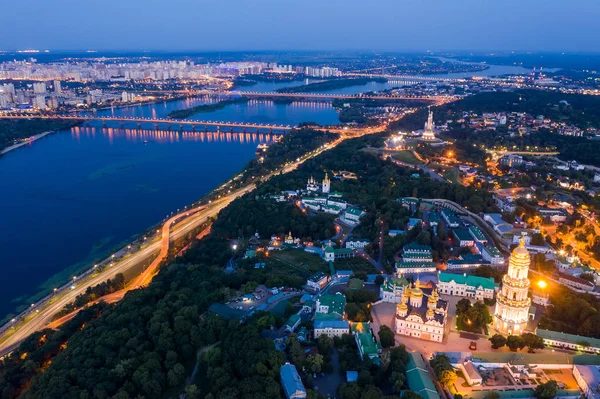 Vista Aérea Superior Igrejas Kiev Pechersk Lavra Colinas Cima Ucrânia — Fotografia de Stock