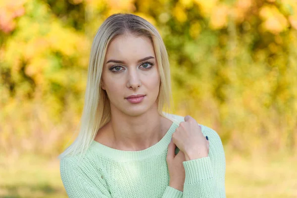 Portrait Photo Une Belle Blonde Dans Parc Sur Nature Dans — Photo