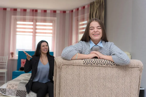 Family Problems Family Relationships Mother Teen Daughter Room Sofa Sit — Stock Photo, Image