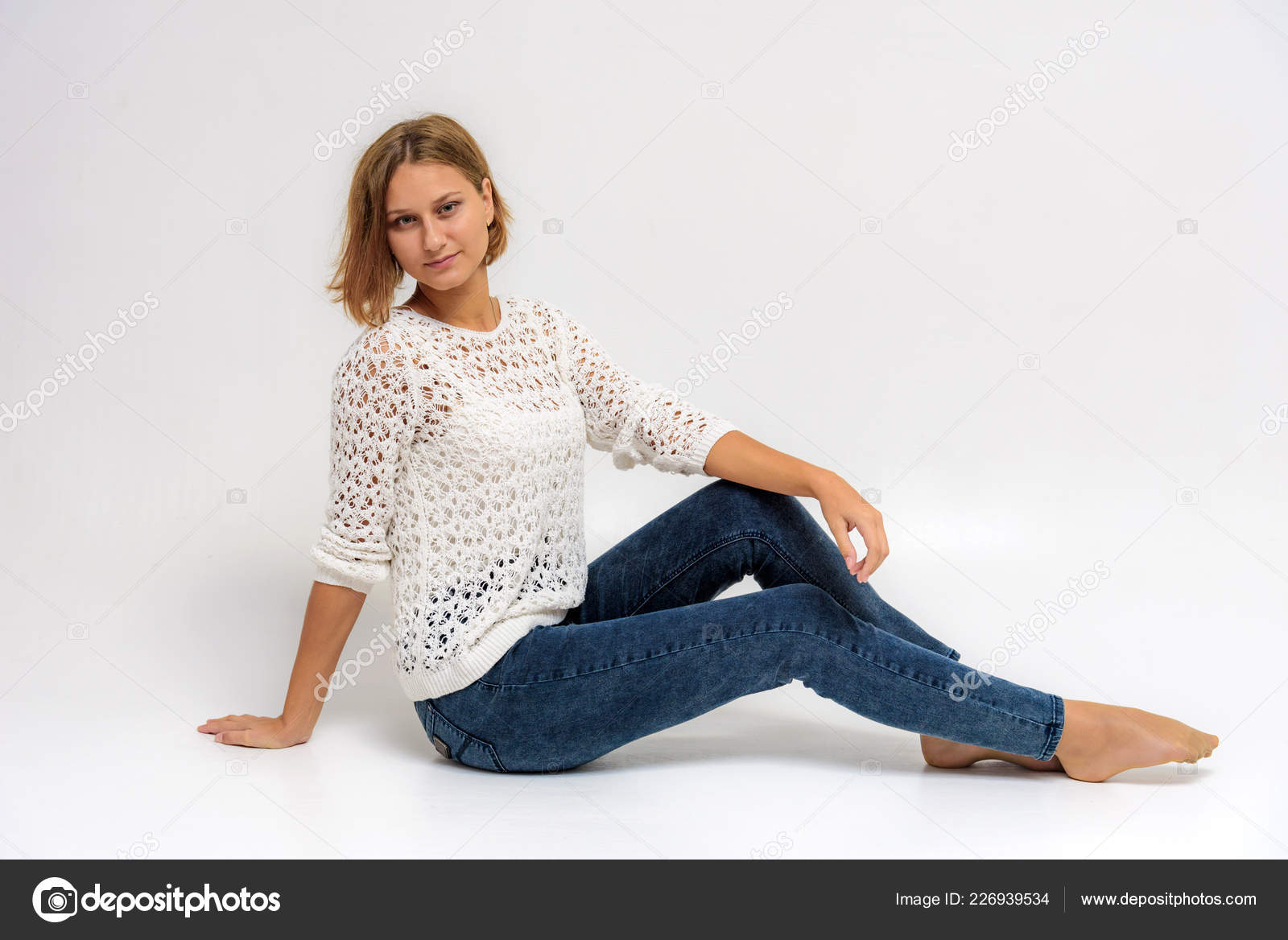 Pretty Beautiful Woman Portrait in Sitting Pose Full Body Stock Image   Image of beauty female 119773801