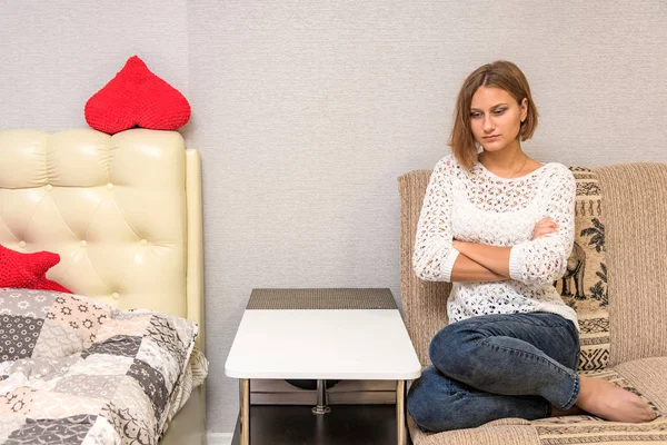 Family Relationships Family Conflict Father Adult Daughter Family Sits Room — Stock Photo, Image