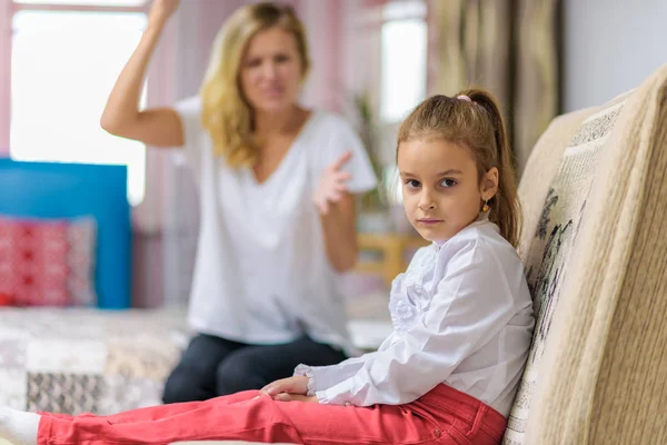 Family Conflict Family Relationship Mother Child Daughter Mom Scolds Angry — Stock Photo, Image