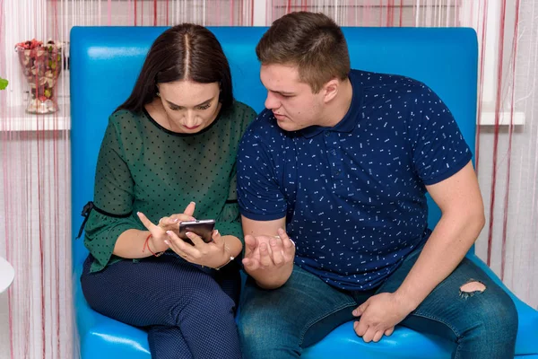 Family Relations Problems Family Conflict Husband Wife Sit Room Right — Stock Photo, Image