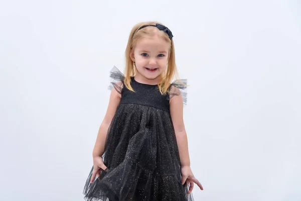 Concept Portrait Cute Beautiful Baby Girl White Background Fashionable Black — Stock fotografie