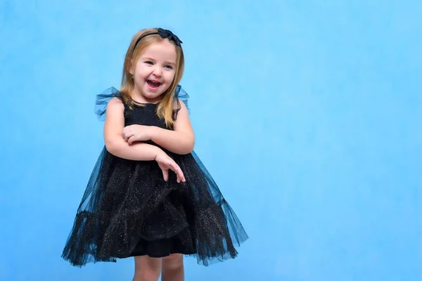 Concept Portrait Cute Beautiful Girl Child Dancing Talking Smiling Blue — Φωτογραφία Αρχείου