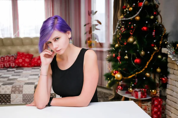 Ich Langweile Mich Neuen Jahr Konzeptporträt Eines Schönen Mädchens Mit — Stockfoto