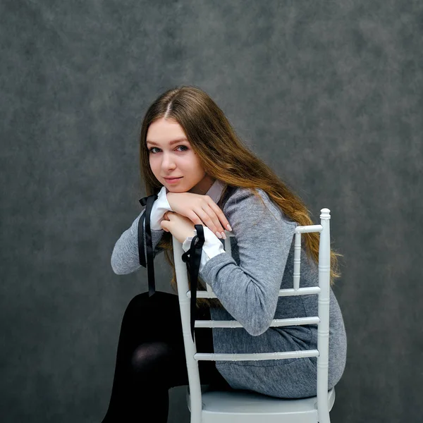 Concept Portrait Pleasant Friendly Happy Brunette Girl Fashion Model Beautiful — Stock Photo, Image