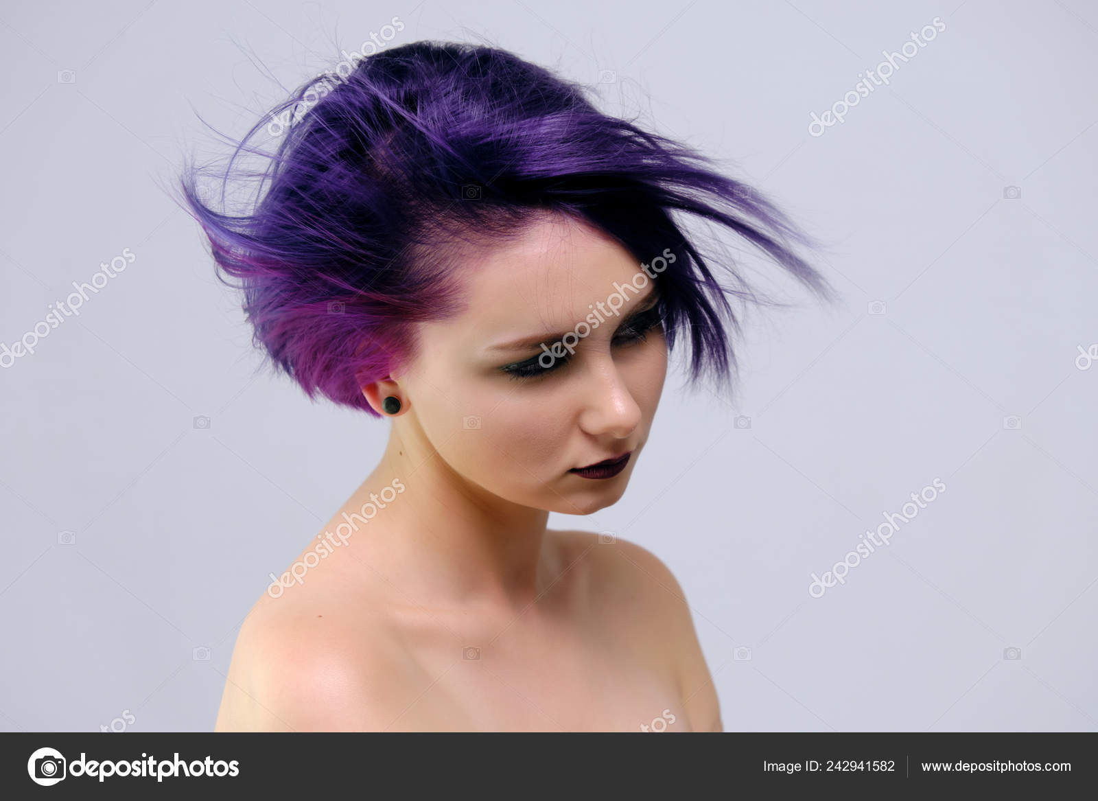 Short Purple Hair Beautiful Sexy Girl Purple Hair Short Haircut