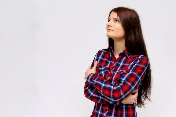 Concept Studio Portrait Beautiful Young Beautiful Brunette Girl White Background — Fotografia de Stock