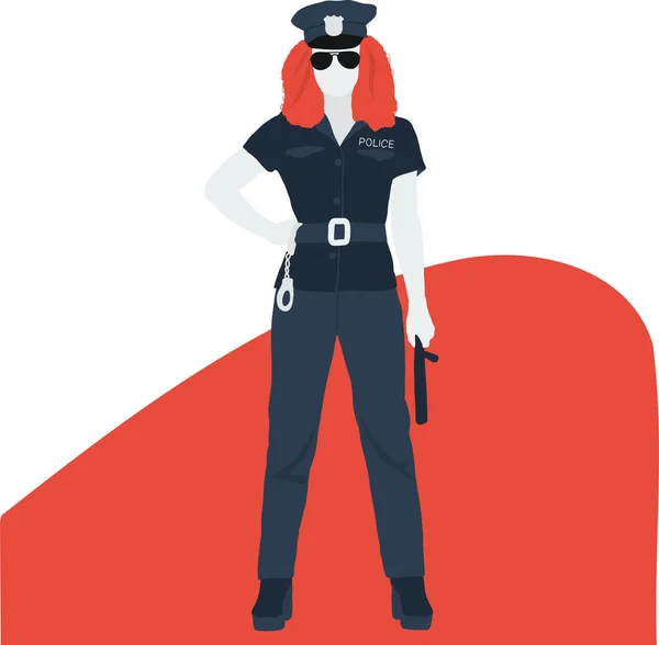 Dessin vectoriel Isolé une policière se tient en uniforme avec un bâton à la main . — Image vectorielle